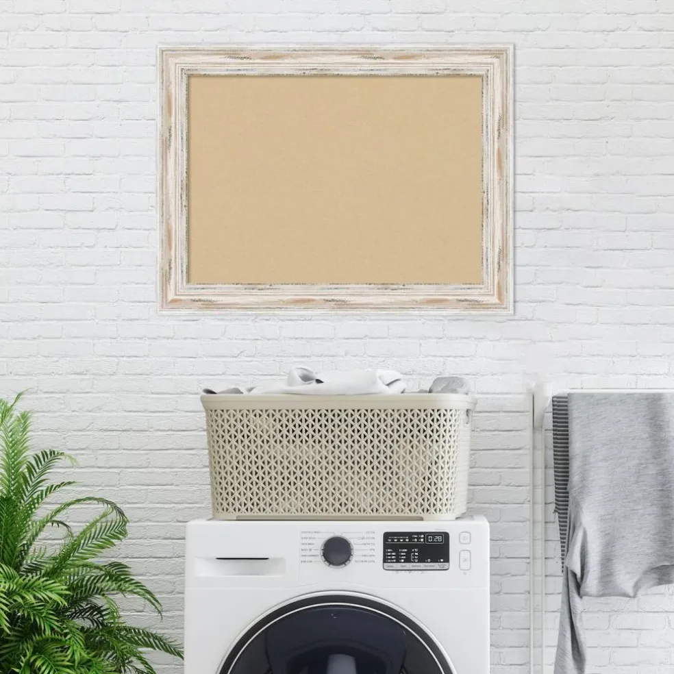 Cork Board, Alexandria White Wash Wood Frame - Bulletin Board, Organization Board, Pin Board