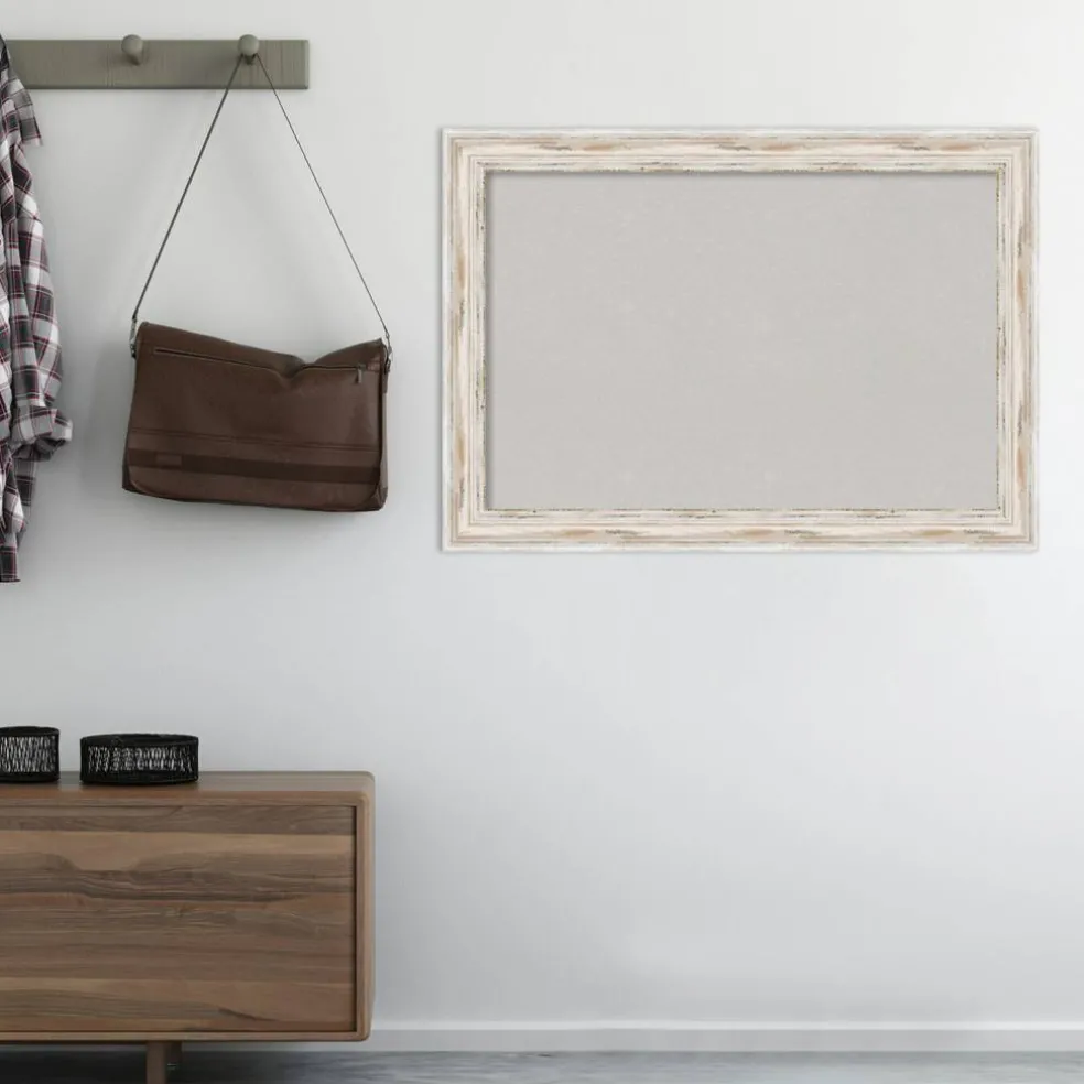 Cork Board, Alexandria White Wash Wood Frame - Bulletin Board, Organization Board, Pin Board