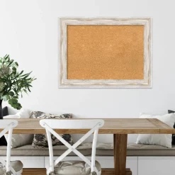Cork Board, Alexandria White Wash Wood Frame - Bulletin Board, Organization Board, Pin Board