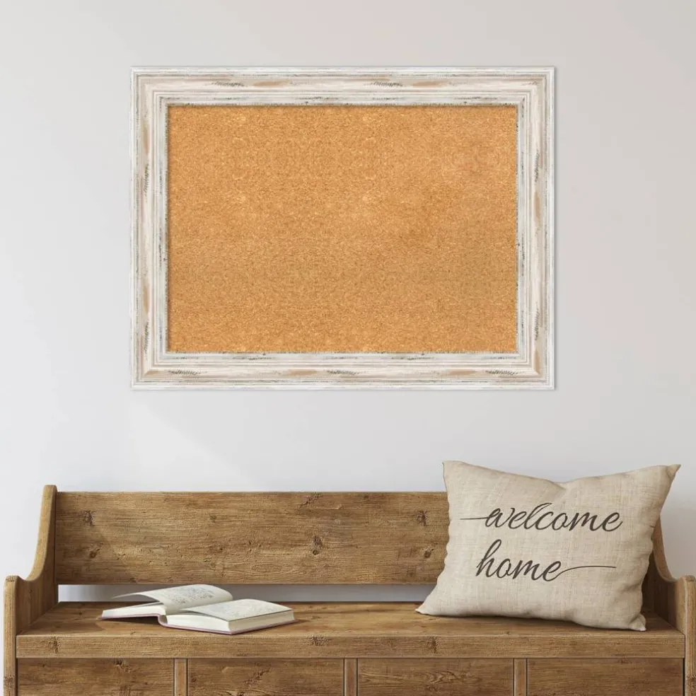 Cork Board, Alexandria White Wash Wood Frame - Bulletin Board, Organization Board, Pin Board