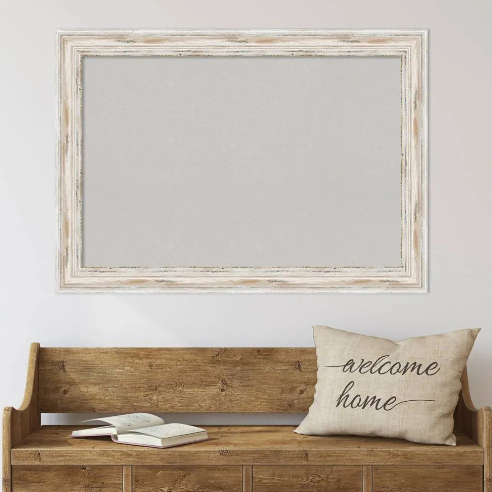 Cork Board, Alexandria White Wash Wood Frame - Bulletin Board, Organization Board, Pin Board