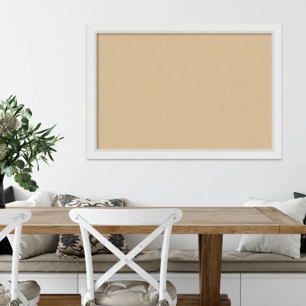 Cork Board, Blanco White Wood Frame - Bulletin Board, Organization Board, Pin Board