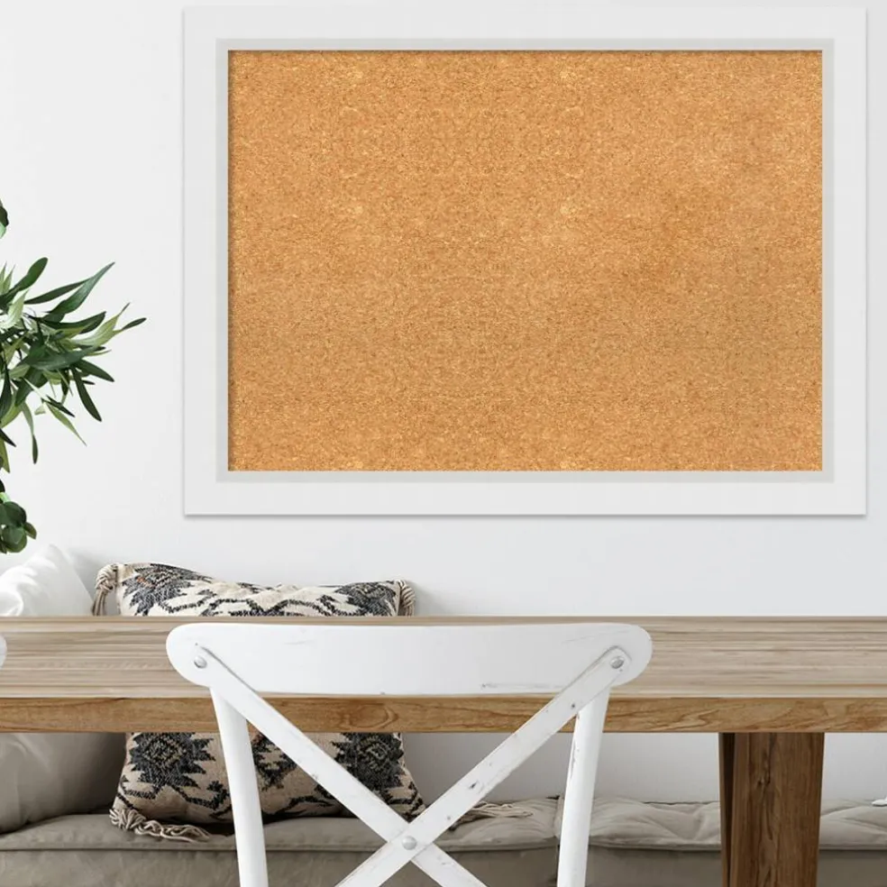 Cork Board, Blanco White Wood Frame - Bulletin Board, Organization Board, Pin Board
