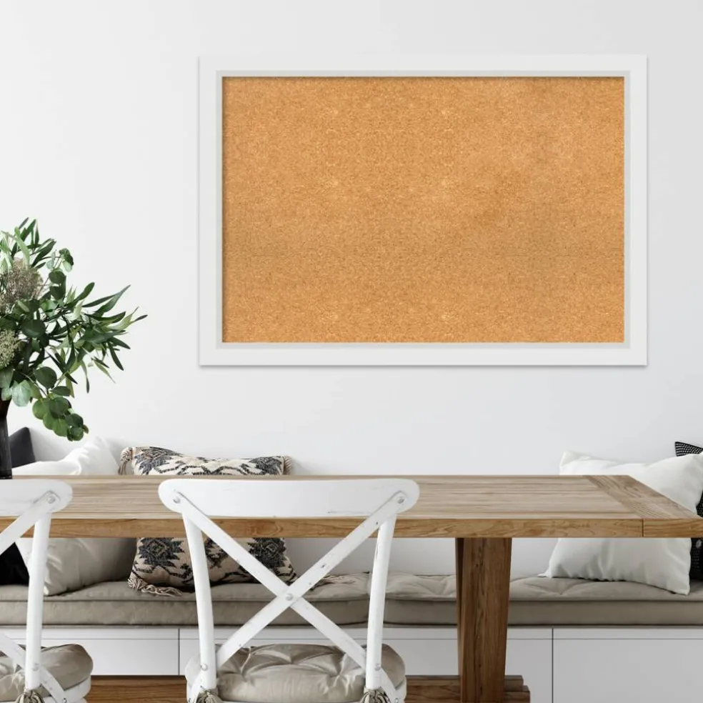 Cork Board, Blanco White Wood Frame - Bulletin Board, Organization Board, Pin Board