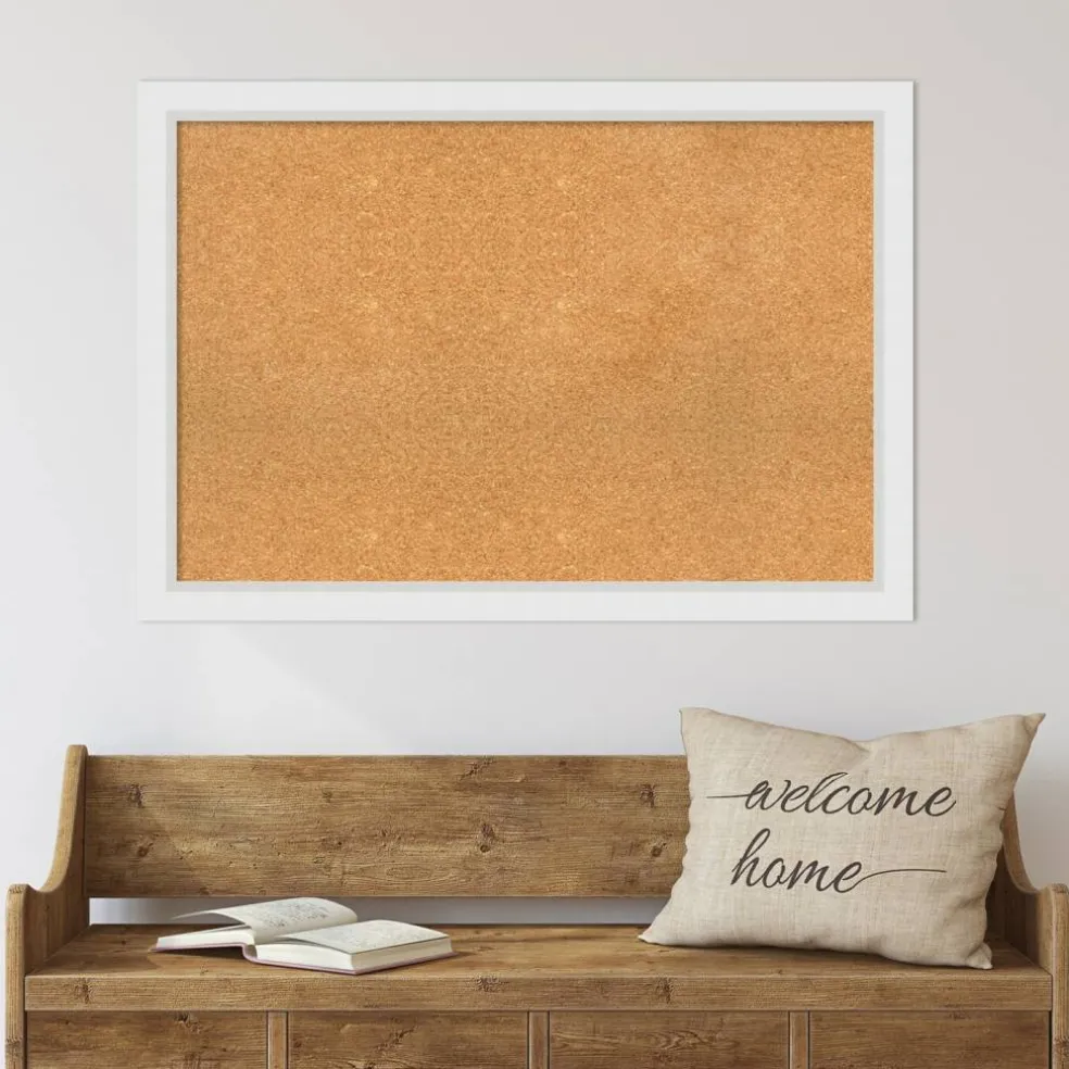 Cork Board, Blanco White Wood Frame - Bulletin Board, Organization Board, Pin Board