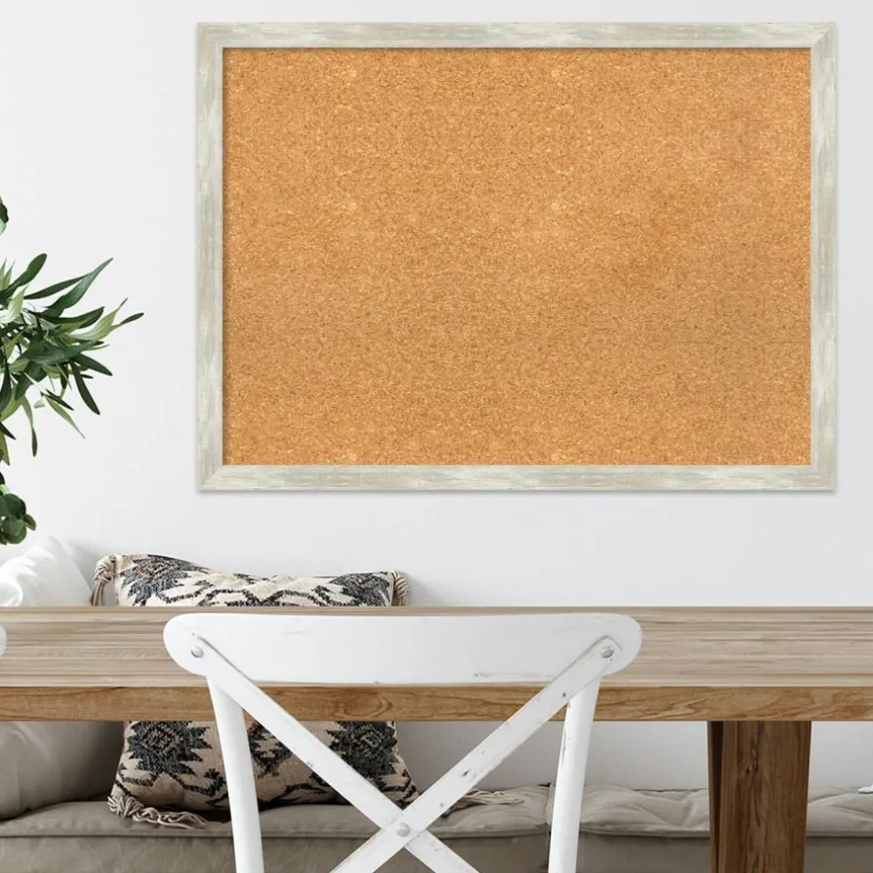 Cork Board, Crackled Metallic Narrow Frame - Bulletin Board, Organization Board, Pin Board
