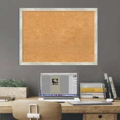 Cork Board, Crackled Metallic Narrow Frame - Bulletin Board, Organization Board, Pin Board