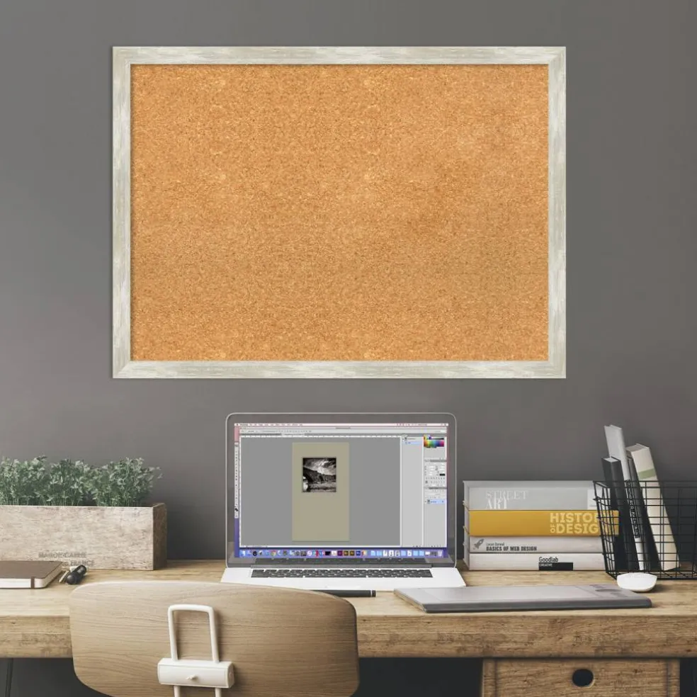 Cork Board, Crackled Metallic Narrow Frame - Bulletin Board, Organization Board, Pin Board