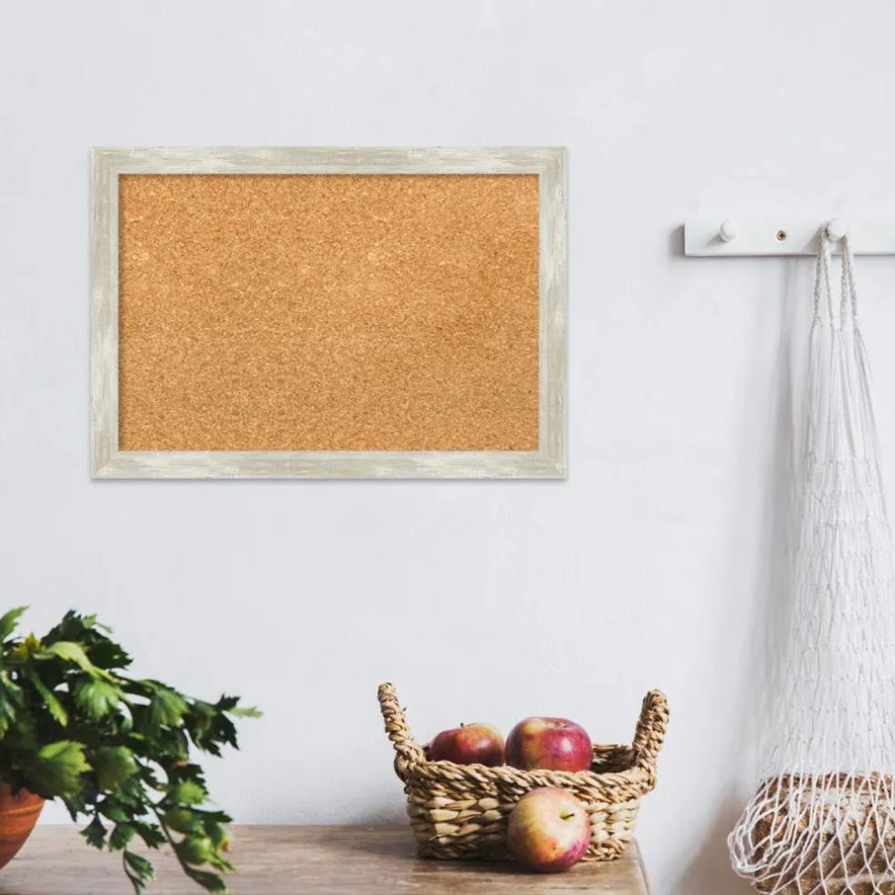 Cork Board, Crackled Metallic Narrow Frame - Bulletin Board, Organization Board, Pin Board