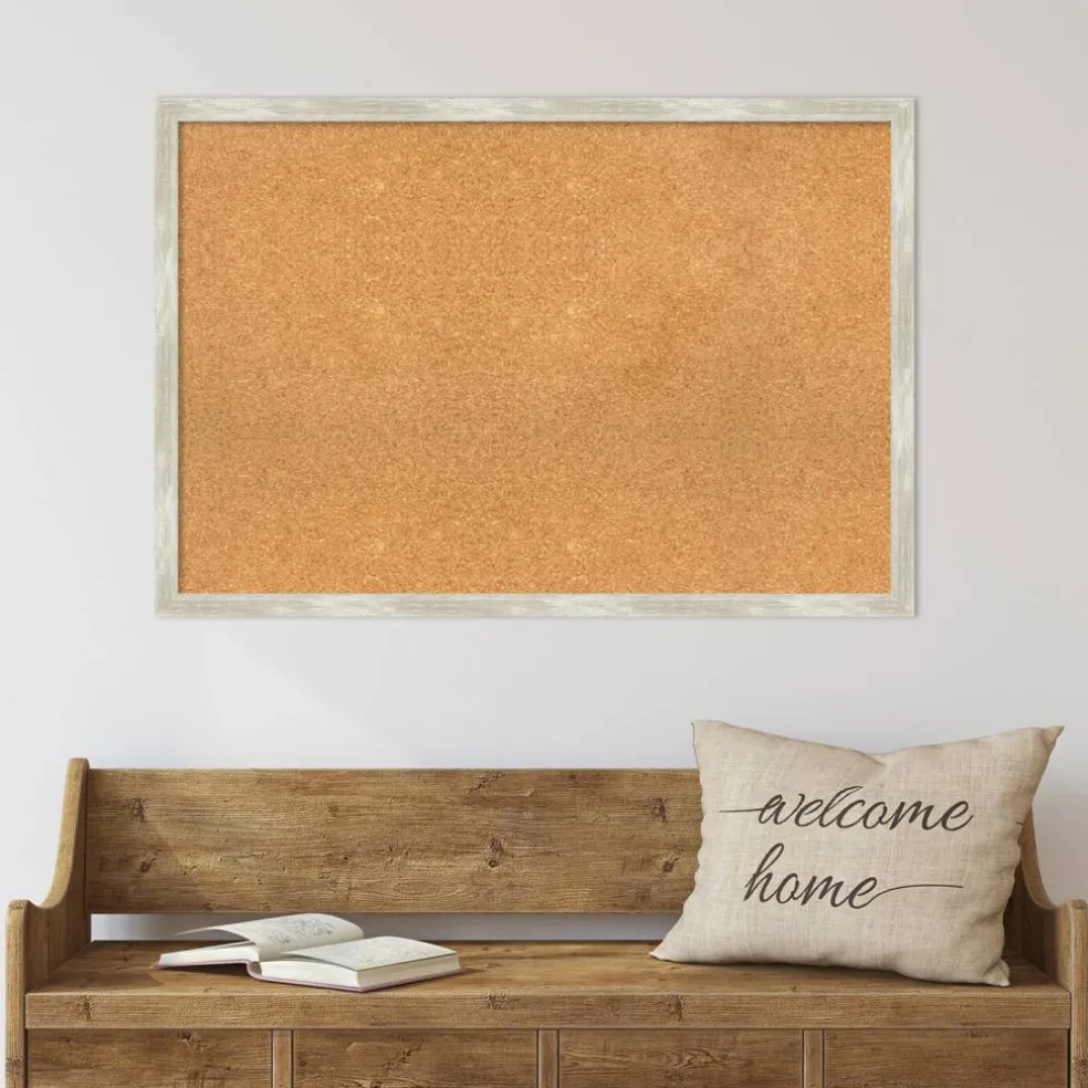 Cork Board, Crackled Metallic Narrow Frame - Bulletin Board, Organization Board, Pin Board
