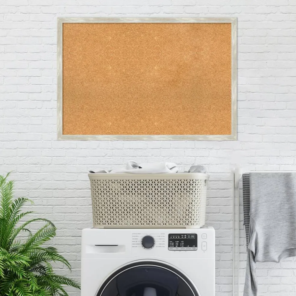 Cork Board, Crackled Metallic Narrow Frame - Bulletin Board, Organization Board, Pin Board