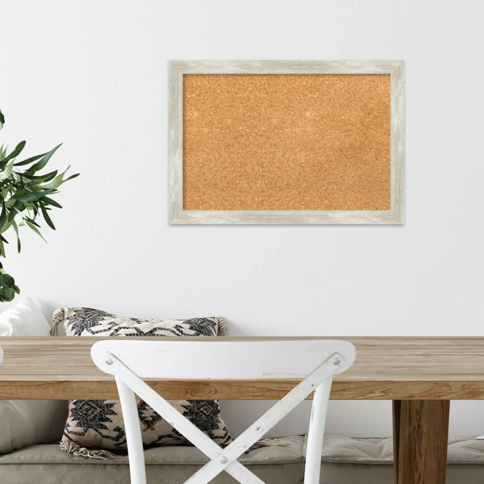 Cork Board, Crackled Metallic Narrow Frame - Bulletin Board, Organization Board, Pin Board