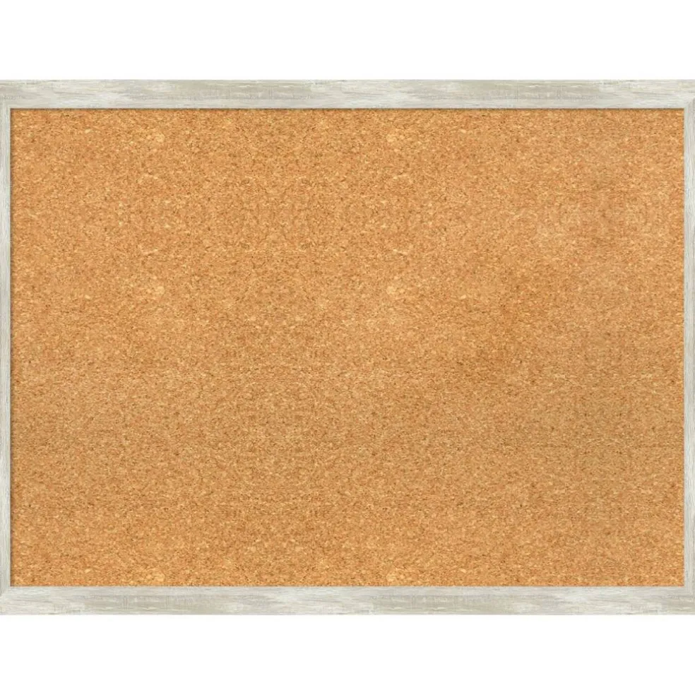Cork Board, Crackled Metallic Narrow Frame - Bulletin Board, Organization Board, Pin Board