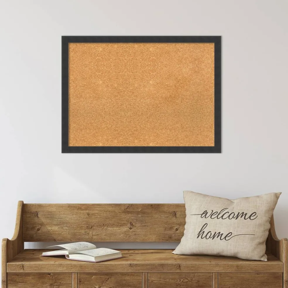 Cork Board, Mezzanotte Black Wood Frame - Bulletin Board, Organization Board, Pin Board