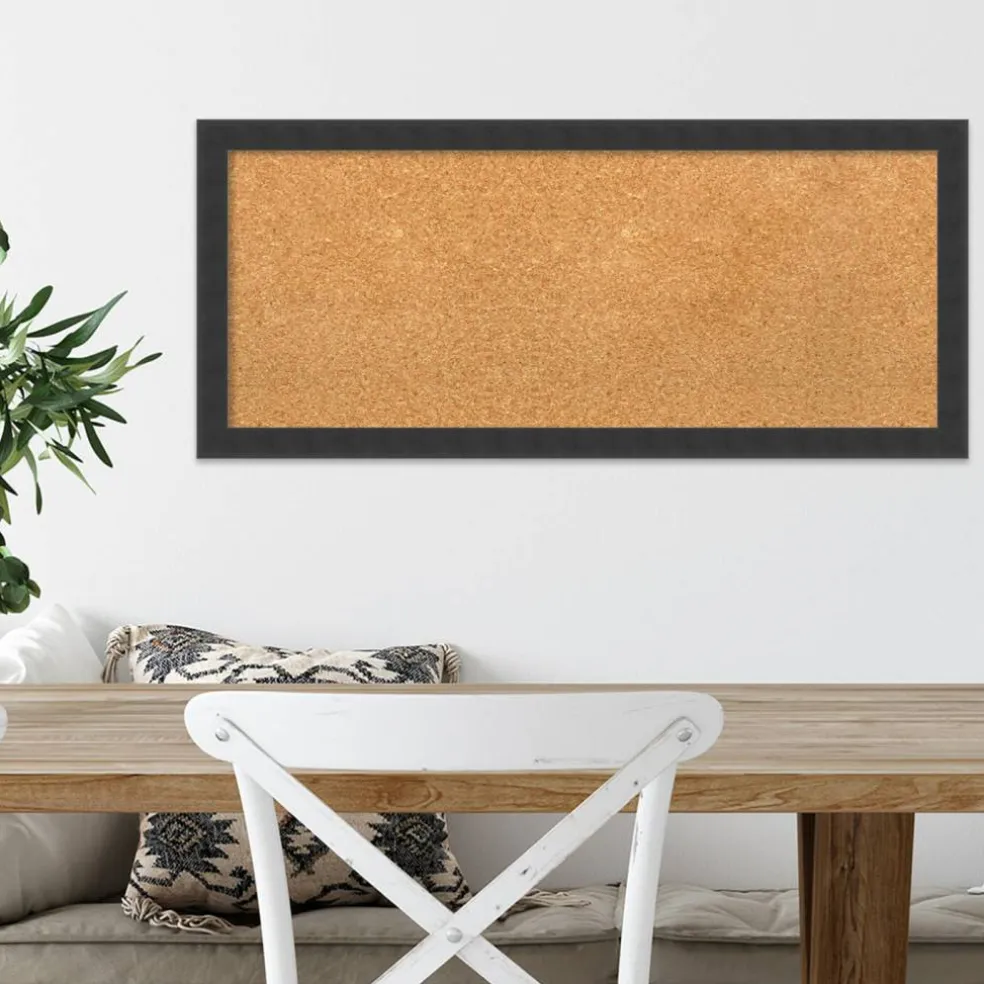 Cork Board, Mezzanotte Black Wood Frame - Bulletin Board, Organization Board, Pin Board