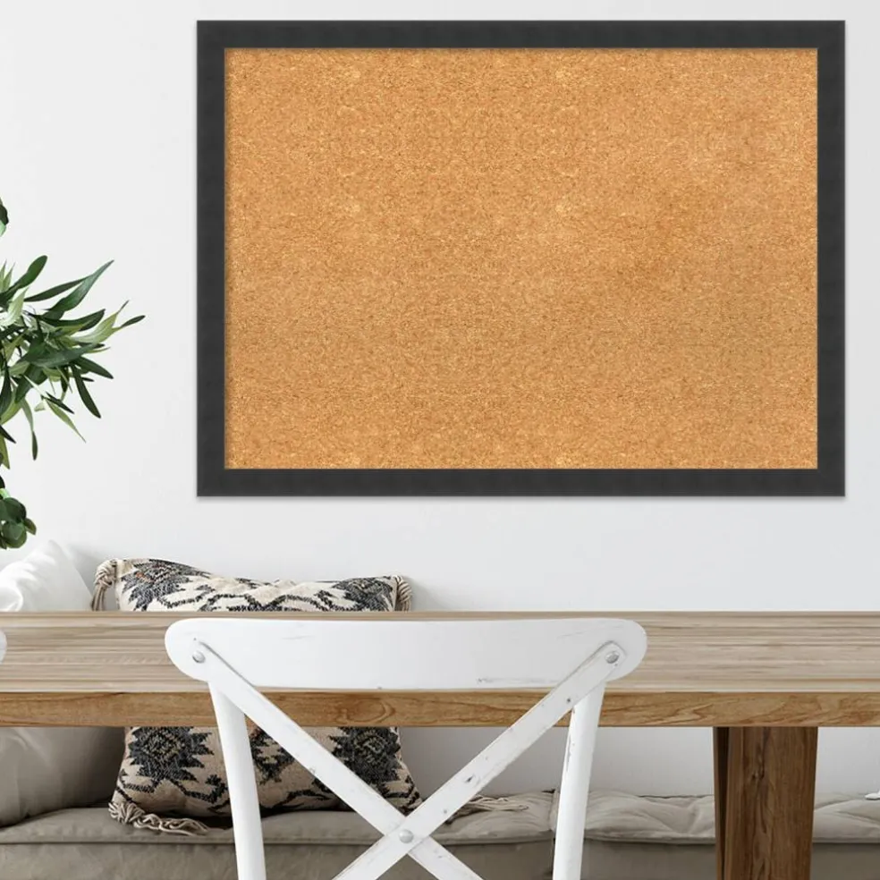Cork Board, Mezzanotte Black Wood Frame - Bulletin Board, Organization Board, Pin Board