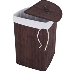 Corner Laundry Hamper Basket with Lid Removable Liner Wicker Black