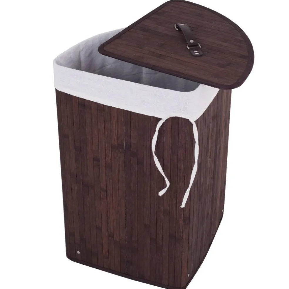 Corner Laundry Hamper Basket with Lid Removable Liner Wicker Black