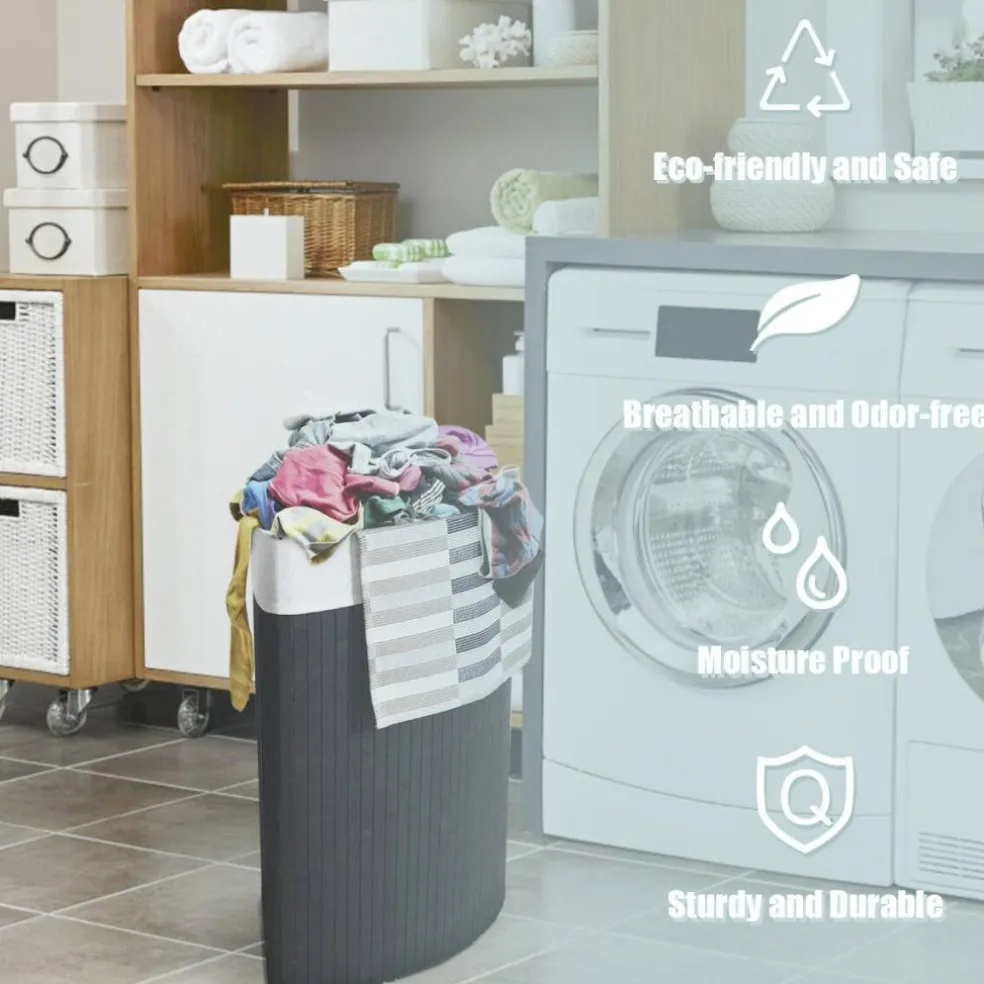 Corner Laundry Hamper Basket with Lid Removable Liner Wicker Black