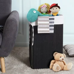 Corner Laundry Hamper Basket with Lid Removable Liner Wicker Black