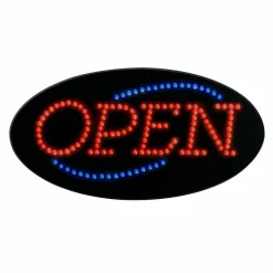 COSCO LED "Open" Lighted Sign, 9.5"H x 19"W x 2"D, Black With Red/Blue Lights