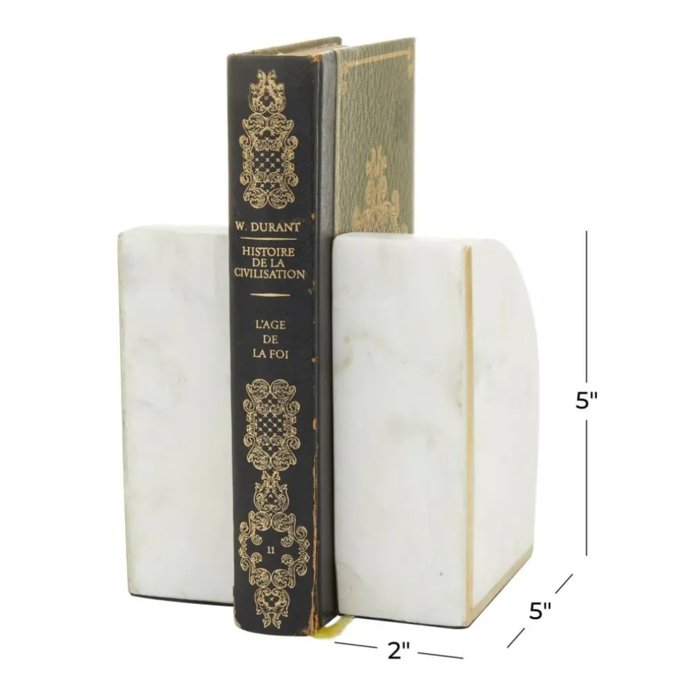 CosmoLiving by Cosmopolitan White Marble Glam Bookends, 6" x 4" x 2"