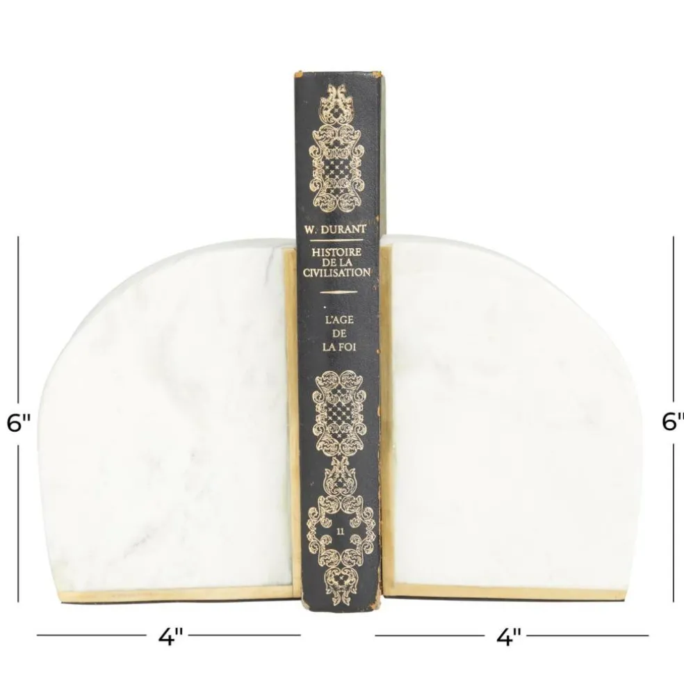 CosmoLiving by Cosmopolitan White Marble Glam Bookends, 6" x 4" x 2"