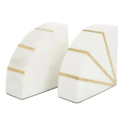 CosmoLiving by Cosmopolitan White Marble Glam Bookends, 5" x 5" x 2"