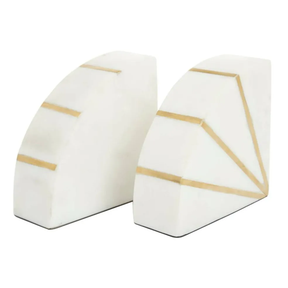 CosmoLiving by Cosmopolitan White Marble Glam Bookends, 5" x 5" x 2"