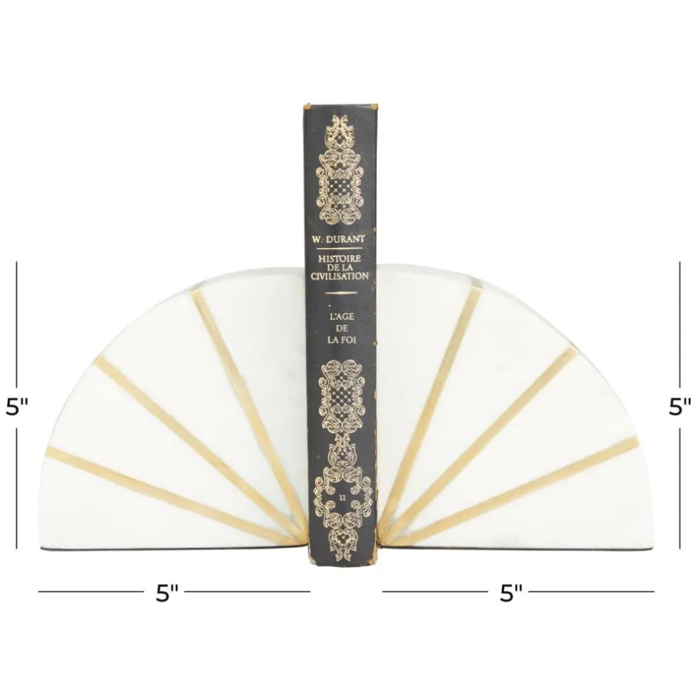 CosmoLiving by Cosmopolitan White Marble Glam Bookends, 5" x 5" x 2"