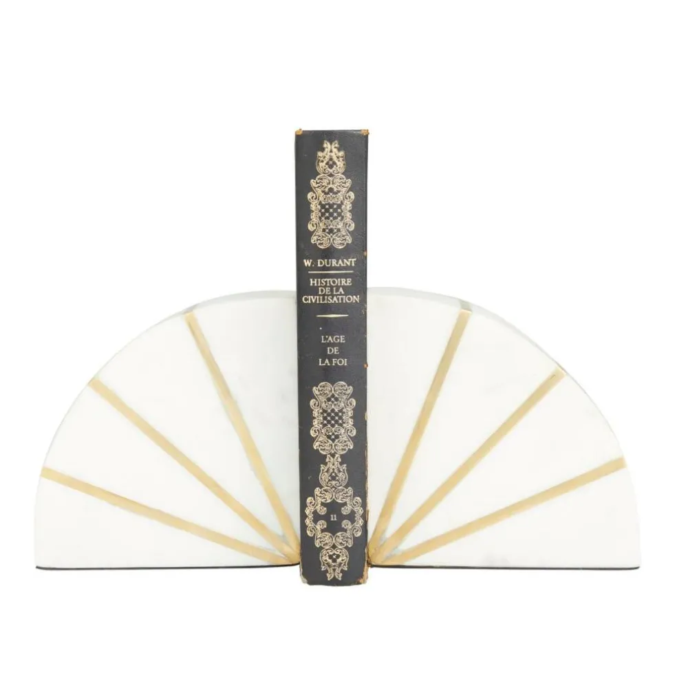 CosmoLiving by Cosmopolitan White Marble Glam Bookends, 5" x 5" x 2"