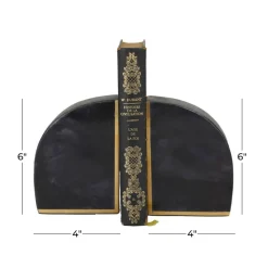 CosmoLiving by Cosmopolitan Set of 2" Black Marble Glam Bookends, 6" x 4" x 2"