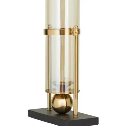 CosmoLiving by Cosmopolitan 17" Gold Metal Pillar Hurricane Lamp with Metal Stand