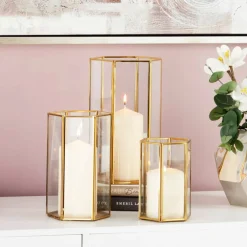 CosmoLiving by Cosmopolitan Gold Glass Modern Lantern Set