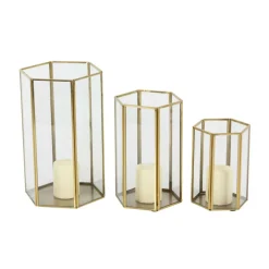 CosmoLiving by Cosmopolitan Gold Glass Modern Lantern Set