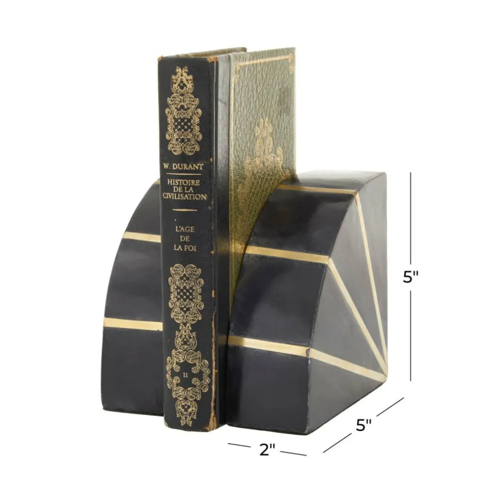 CosmoLiving by Cosmopolitan Black Marble Glam Bookends, 5" x 5" x 2"