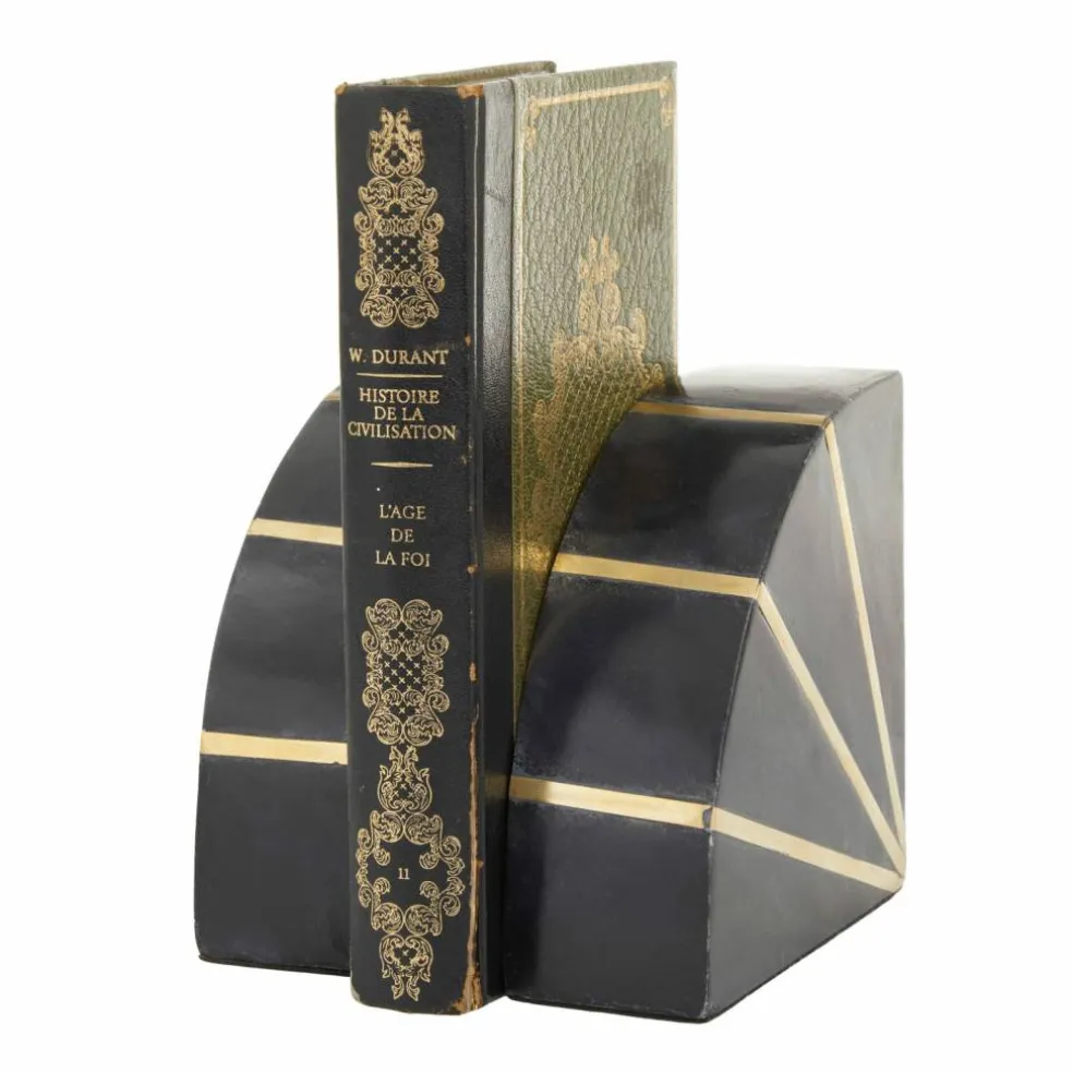 CosmoLiving by Cosmopolitan Black Marble Glam Bookends, 5" x 5" x 2"
