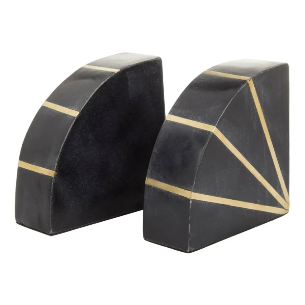 CosmoLiving by Cosmopolitan Black Marble Glam Bookends, 5" x 5" x 2"