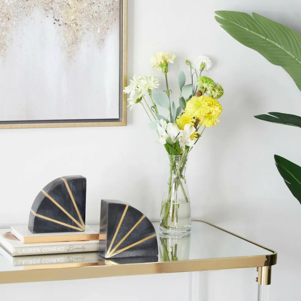 CosmoLiving by Cosmopolitan Black Marble Glam Bookends, 5" x 5" x 2"