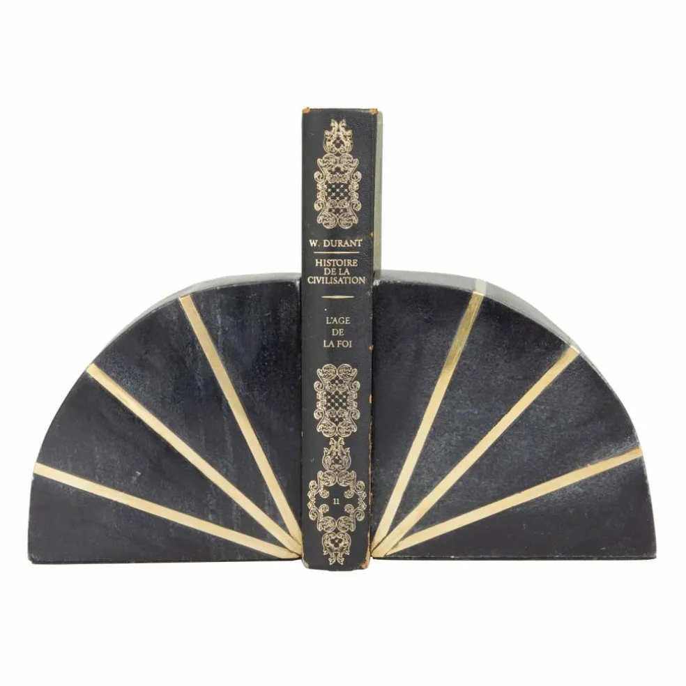 CosmoLiving by Cosmopolitan Black Marble Glam Bookends, 5" x 5" x 2"