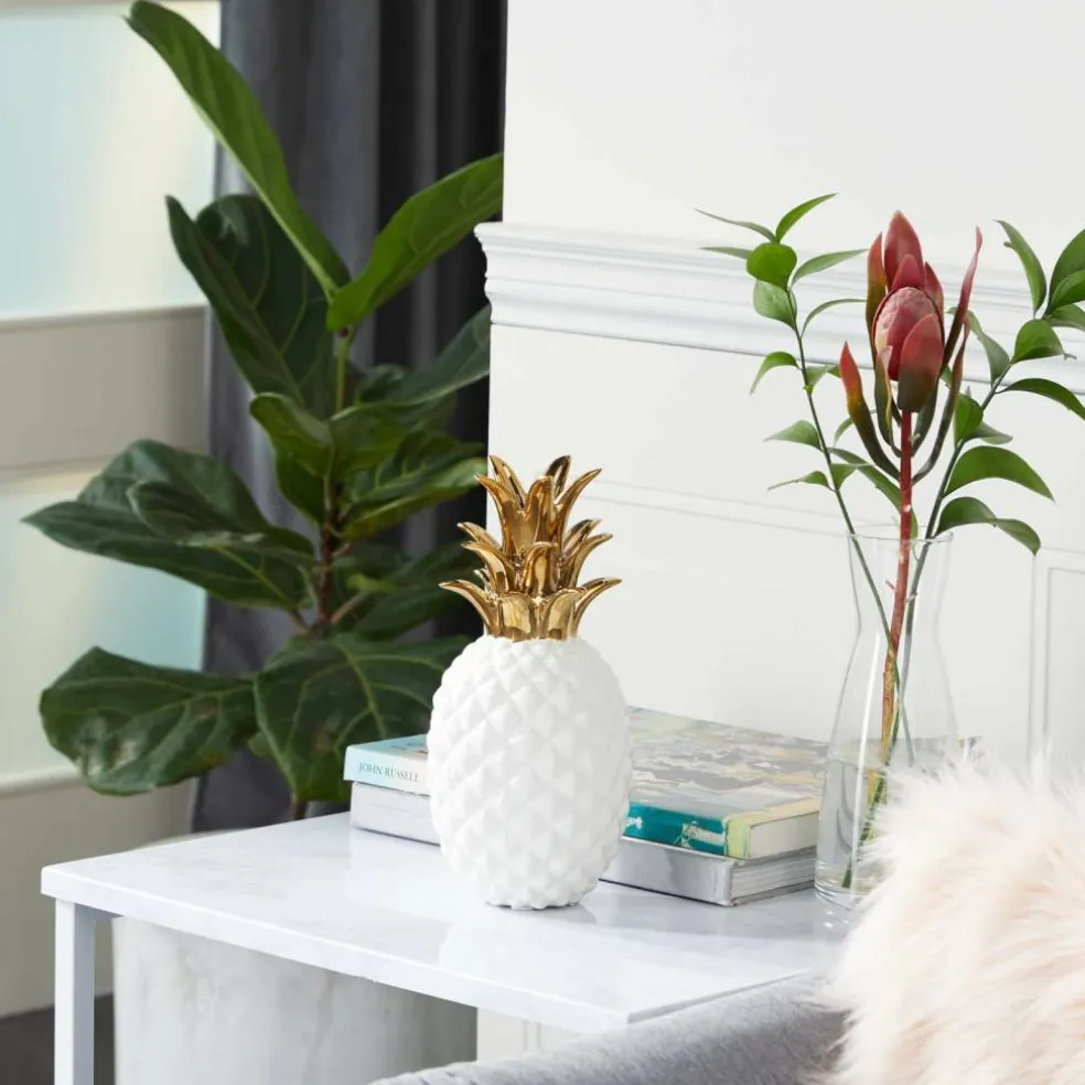CosmoLiving by Cosmopolitan White Porcelain Modern Decorative Pineapple, 10" x 4" x 4"