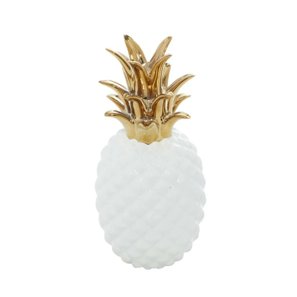 CosmoLiving by Cosmopolitan White Porcelain Modern Decorative Pineapple, 10" x 4" x 4"