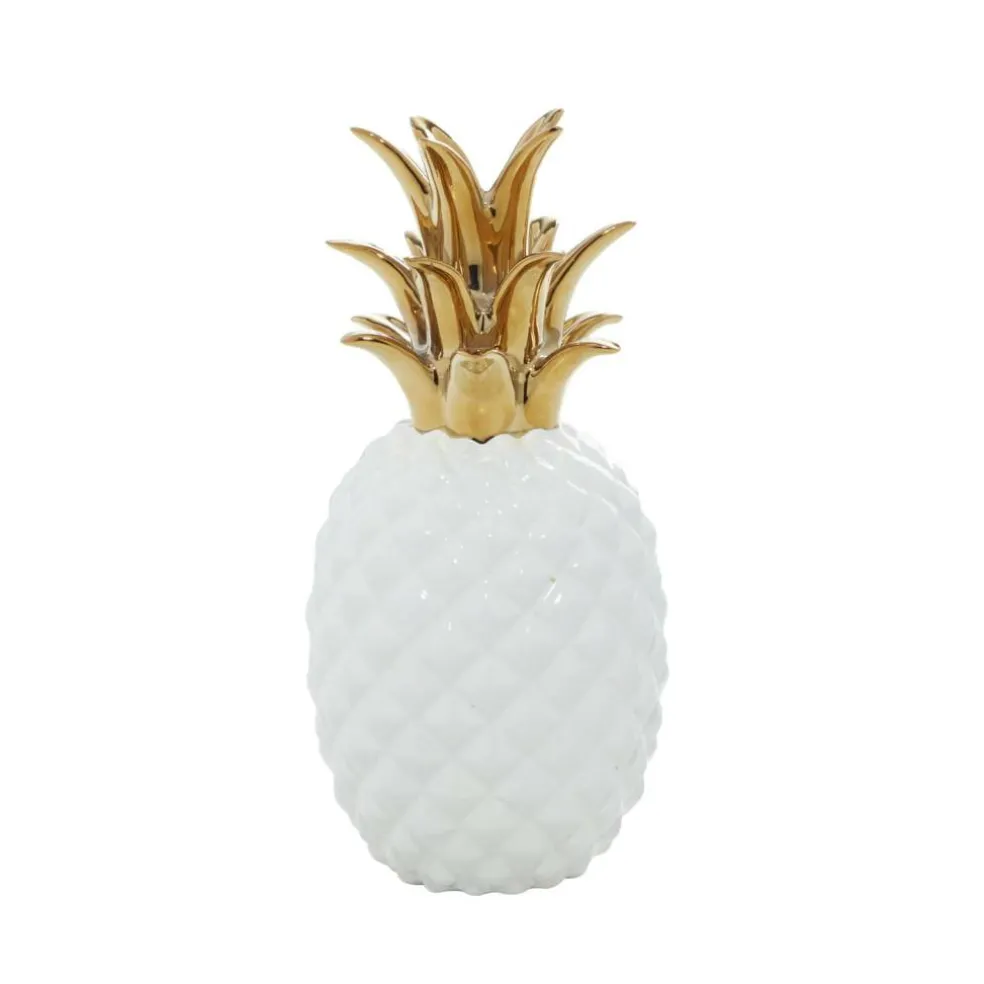 CosmoLiving by Cosmopolitan White Porcelain Modern Decorative Pineapple, 10" x 4" x 4"