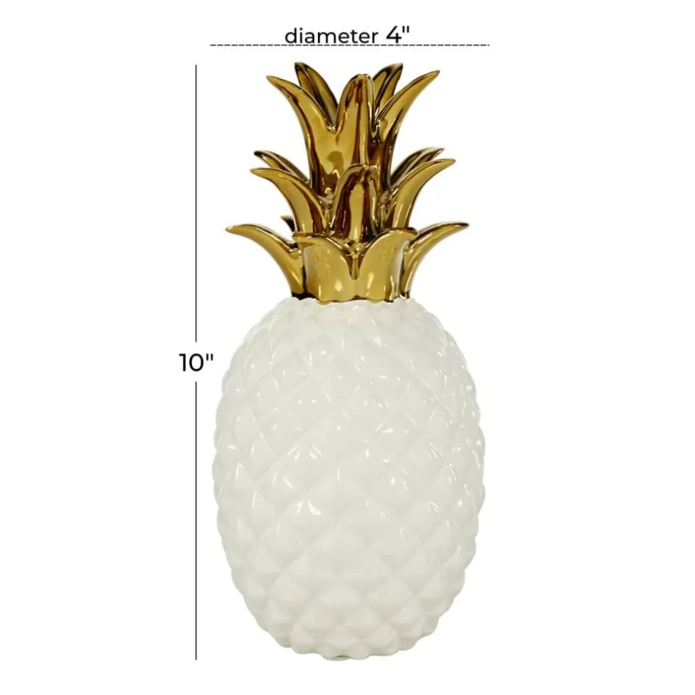 CosmoLiving by Cosmopolitan White Porcelain Modern Decorative Pineapple, 10" x 4" x 4"
