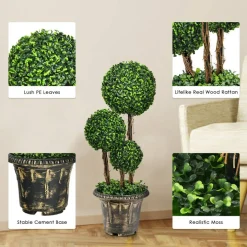 Costway 30'' Artificial Topiary Triple Ball Tree Indoor Outdoor UV Resistant