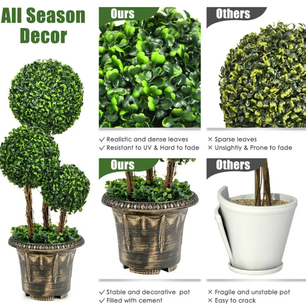 Costway 30'' Artificial Topiary Triple Ball Tree Indoor Outdoor UV Resistant