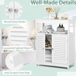 Costway Bathroom Floor Cabinet Free Standing Storage Organizer w/ Double Shutter Doors