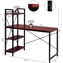 Costway 47.5'' Compact Computer Desk With 4-Tier Storage Bookshelves for Home Office
