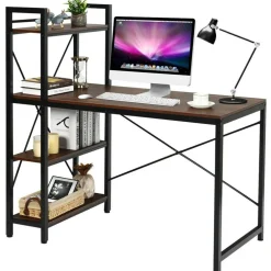 Costway 47.5'' Compact Computer Desk With 4-Tier Storage Bookshelves for Home Office
