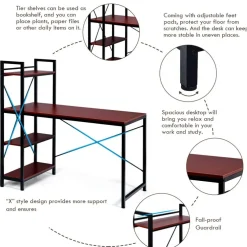 Costway 47.5'' Compact Computer Desk With 4-Tier Storage Bookshelves for Home Office